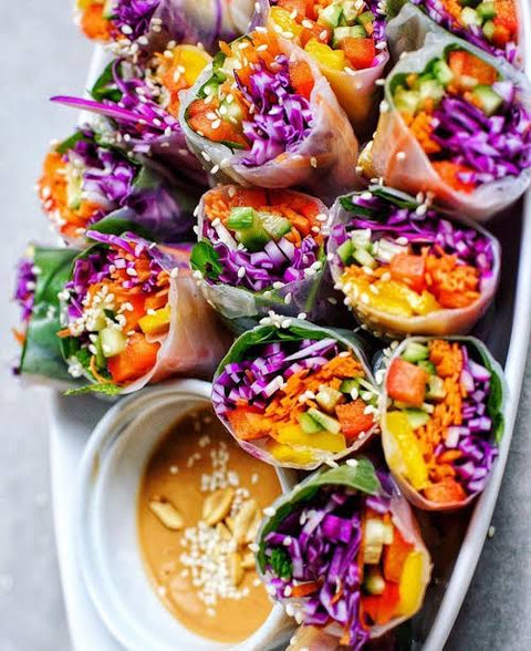 Rainbow Wrap with peanut Satay sauce