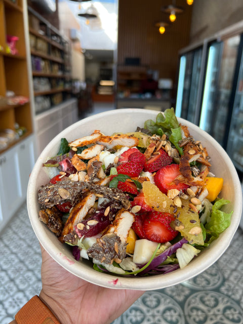 Strawberry Mozzarella chicken Salad with Lime dressing