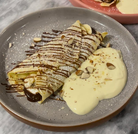 Nutella banana crepe with cream anglaise